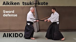 Aikiken defense: kote against a tsuki sword attack, by Stefan Stenudd