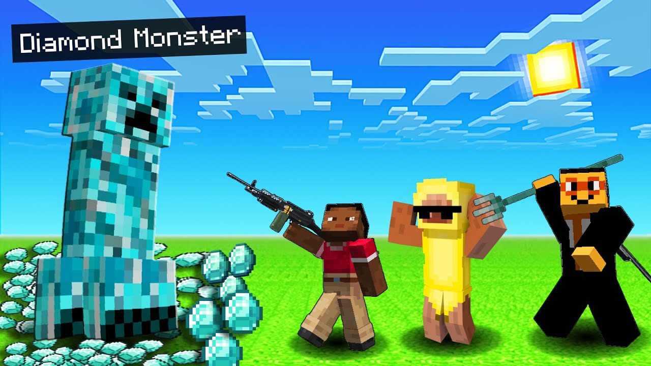 Minecraft, But We Defeat the GIANT DIAMOND CREEPER! - YouTube