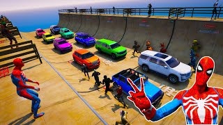 Spiderman and Heroes vs ANIMATRONICS & Villains! Cars and Motorcycles Ramp Challenge GTA V Mods by Onegamesplus 77,528 views 1 month ago 21 minutes