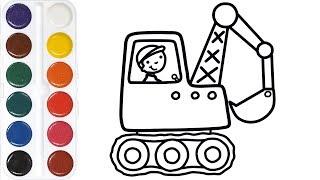 How to Draw a Excavator Coloring Pages | Learn colors for children Toddlers Kids