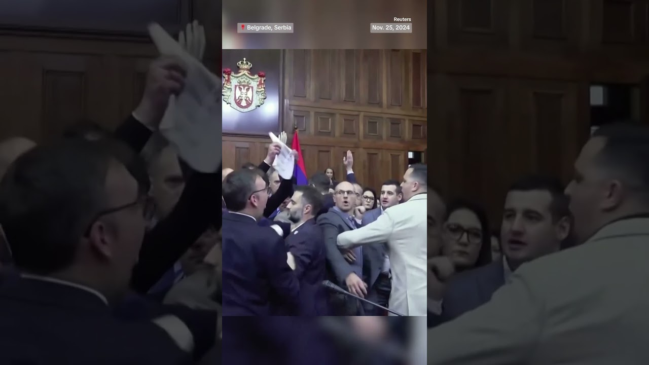 Fighting broke out in the Serbian parliament the collapse of a train station roof