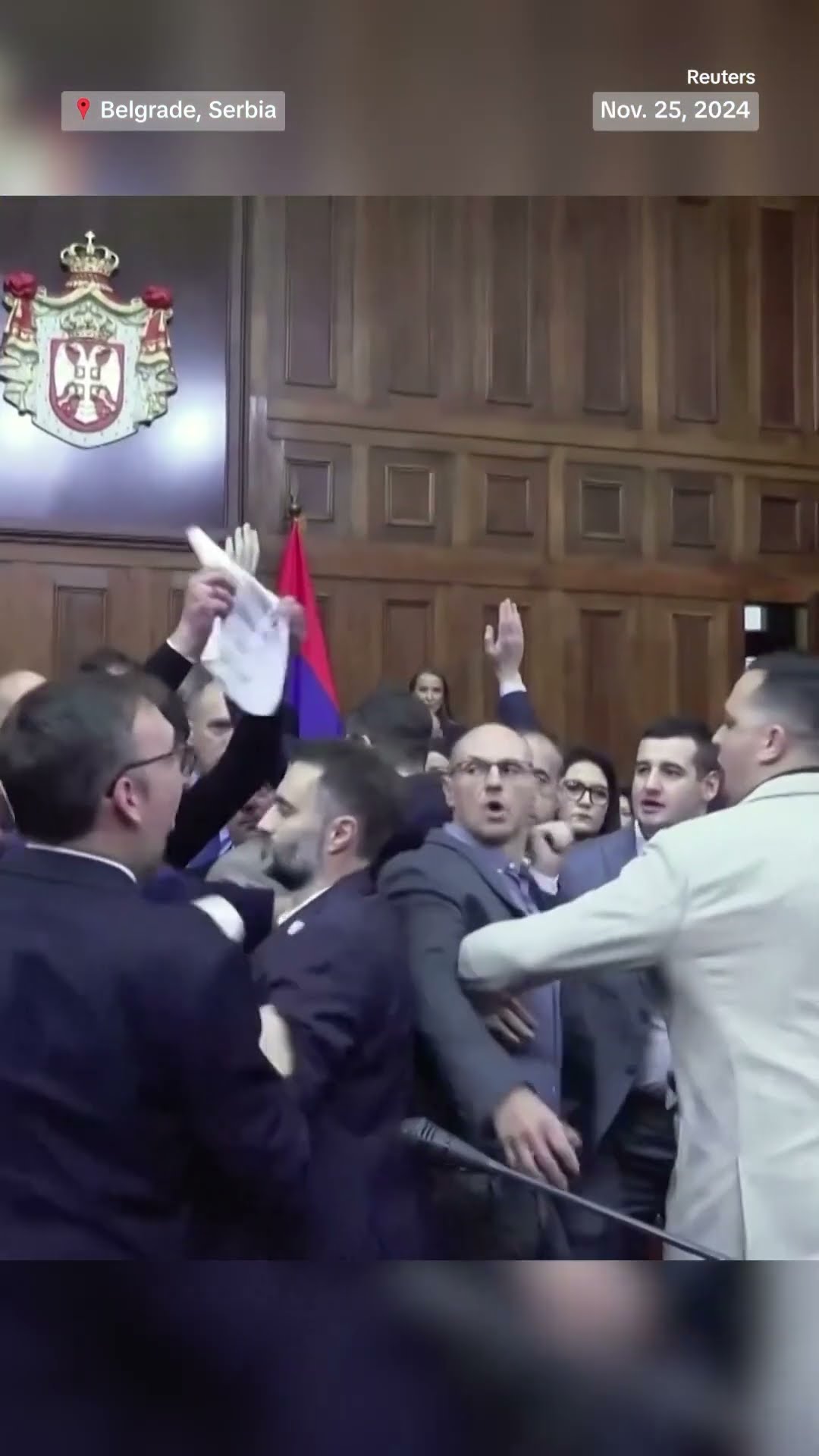 Fighting broke out in the Serbian parliament the collapse of a train station roof