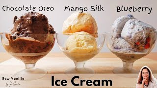 Chocolate Oreo, Blueberry, Mango icecream | 3 Minutes Icecream | Quick And Easy | Eggless Icecream