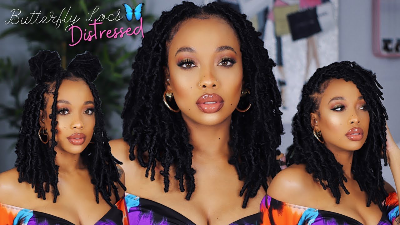 Butterfly Locks Crochet Hair 14 Distressed Butterfly Locs Crochet Braids  Goddess Soft Natural Pre Looped Bob Locs Twist Braid