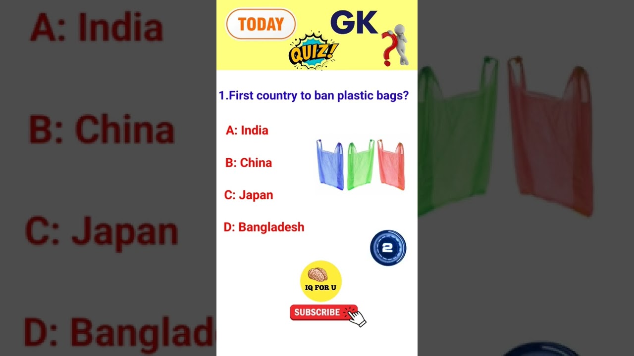 Today gk quiz|| which country 1st ban plastic ban||general knowledge||gk questions||