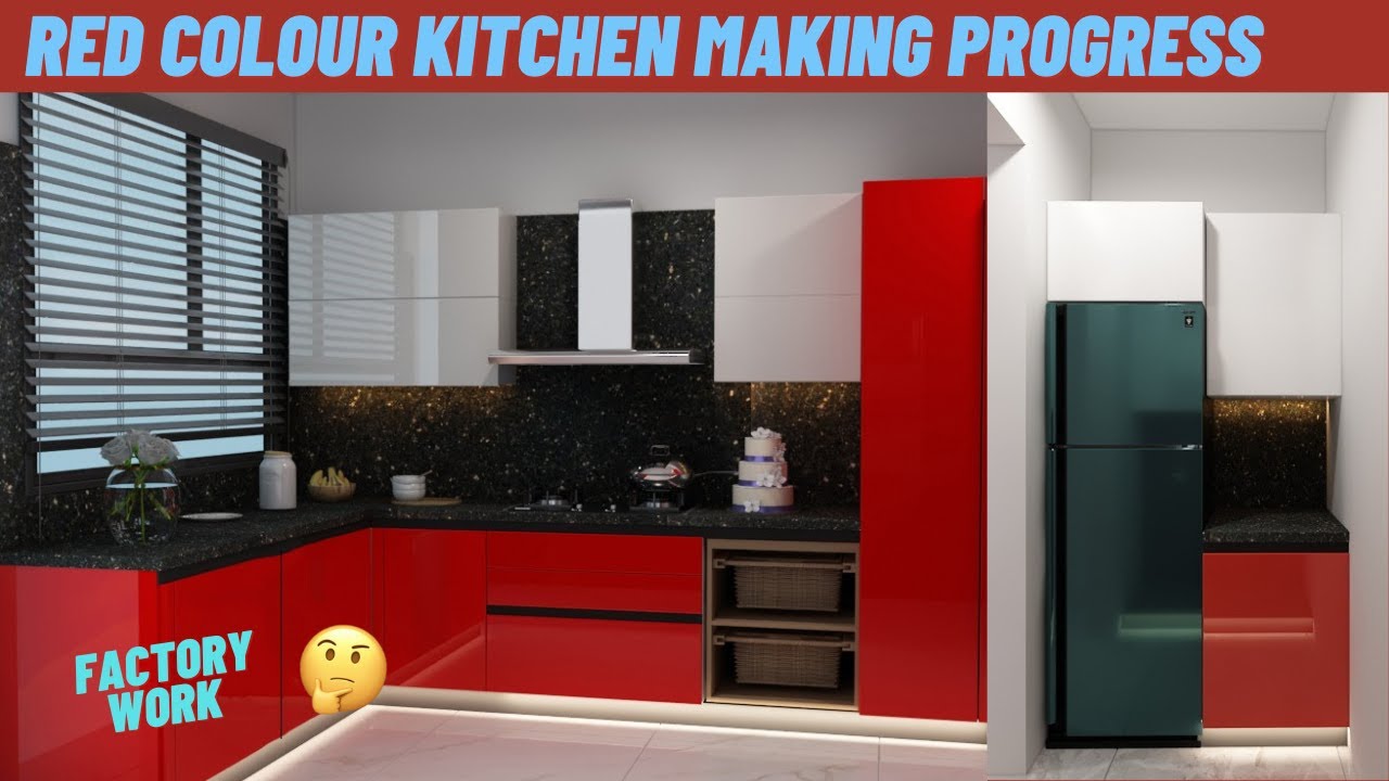 red colour kitchen making progress in factory work |||