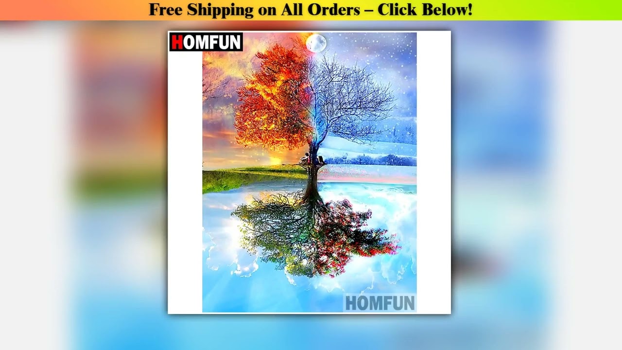 HOMFUN Full SquareRound Drill 5D DIY Diamond Painting Four season tree Embroidery Cross Stitch 5D H