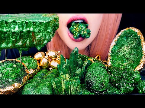 ASMR EMERALD FOOD | Honeycomb Candy Jelly Kohakutou *Eating Sounds* Mukbang 먹방