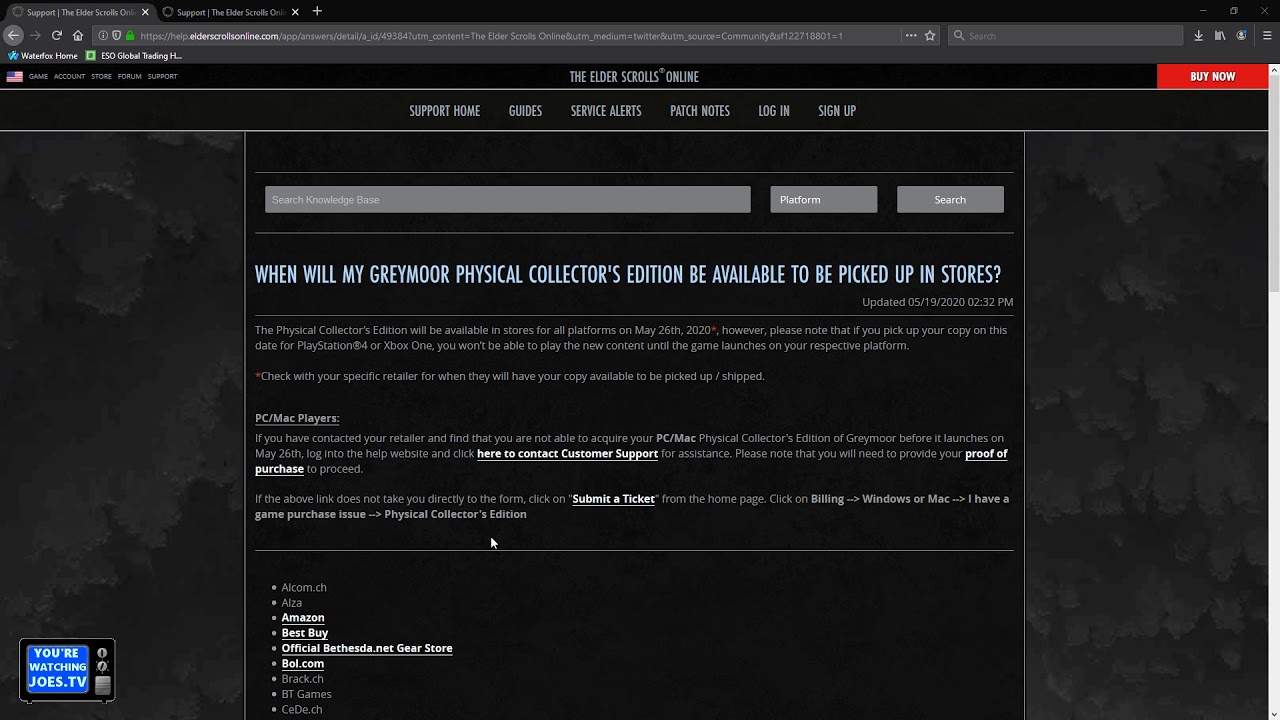 Elder Scrolls Online Greymoor Physical Collector’s Edition, Delayed