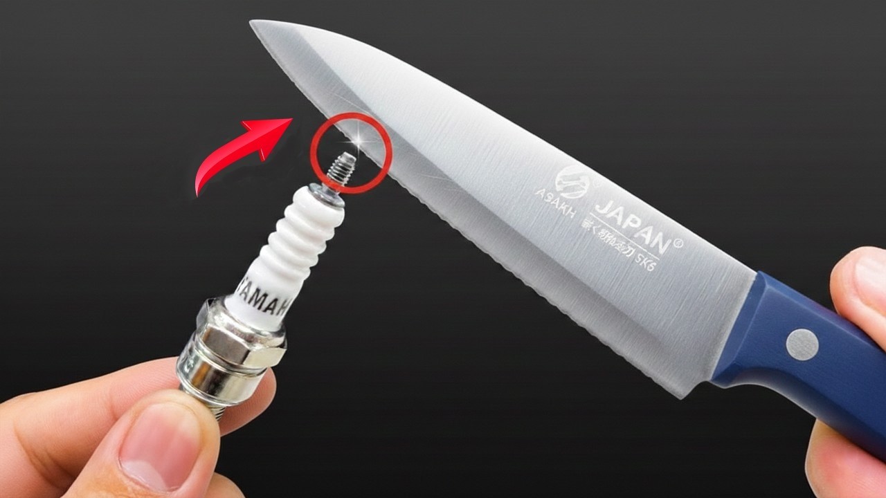 Заточите нож до предельной остроты за одну минуту с помощью свечи зажигания.