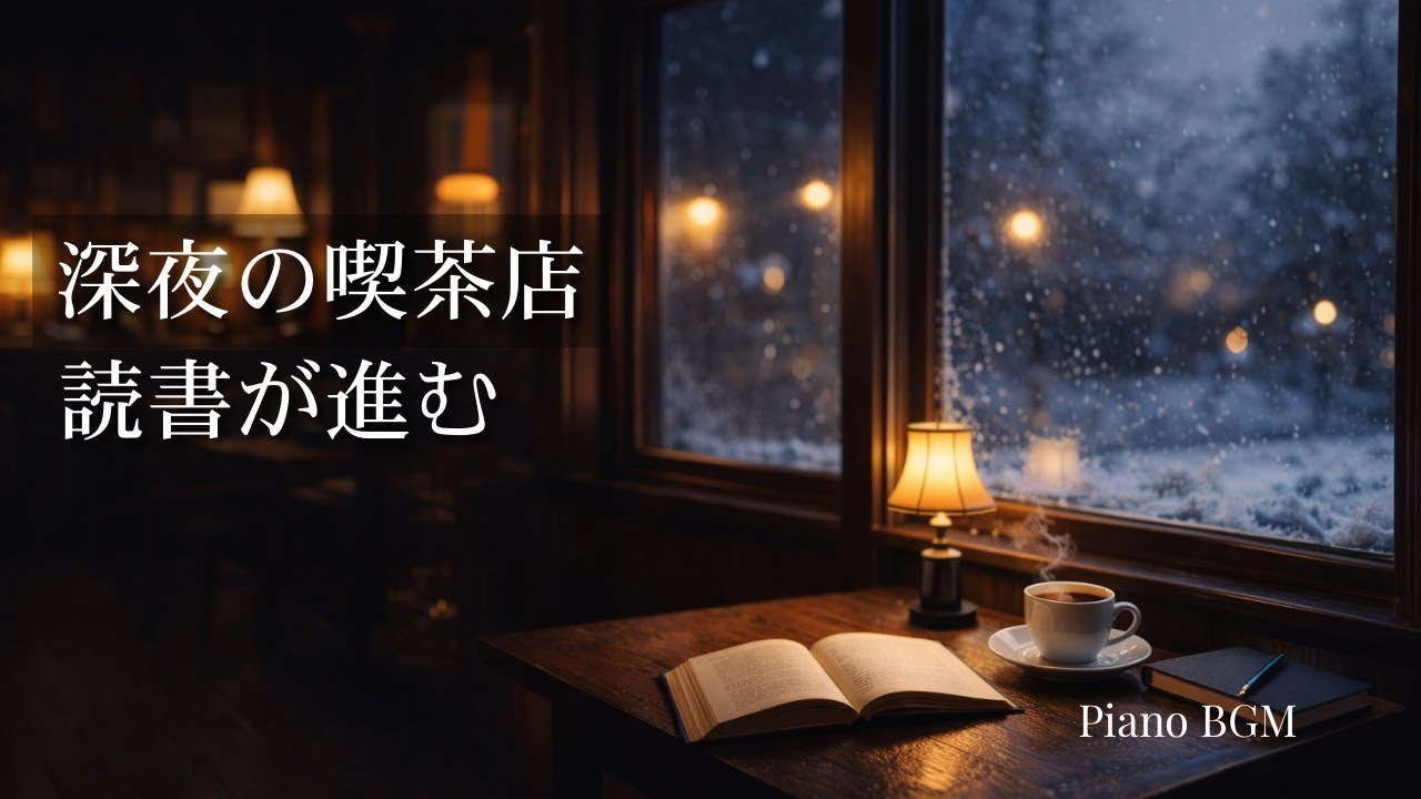 【深夜の喫茶店】読書・作業がはかどる 雪の夜ピアノBGM（1時間）