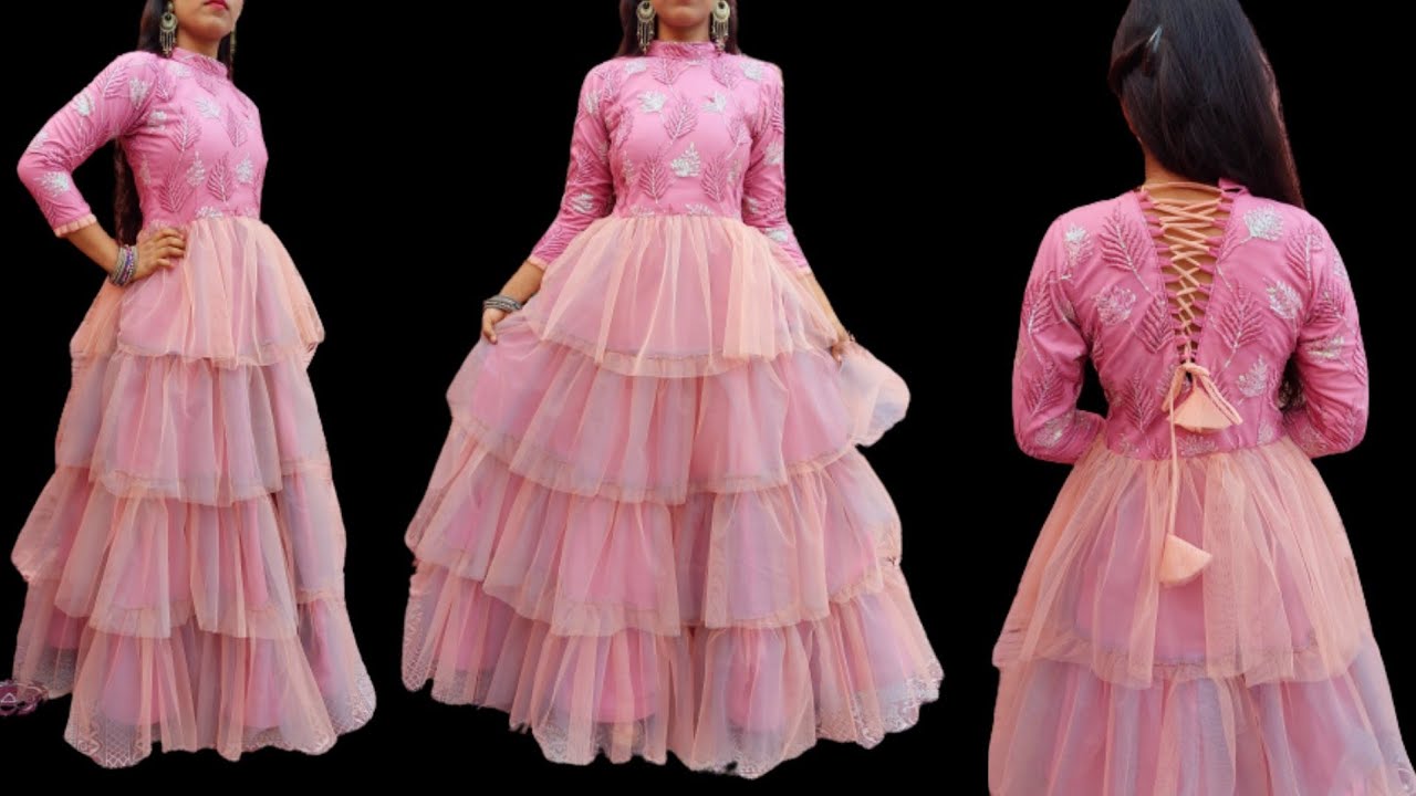 DIY STYLISH 4 LAYER RUFFLE DRESS DESIGN CUTTING AND STITCHING | simple ...