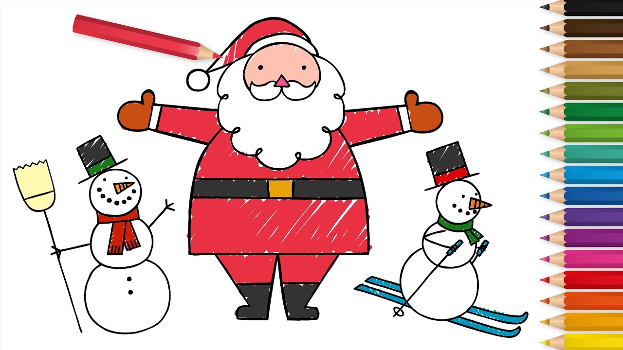 Learn How To Draw Santa and a Snowman! | Christmas Drawings for ...