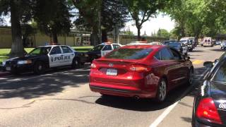 There was a strong police presence at davis high school in modesto,
calif. after fights broke out on campus may 20, 2015. video by jeff
farrow / the modes...