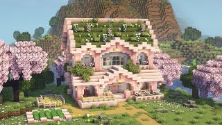 [Minecraft] How to Build a Cute Cherry Blossom House / Tutorial screenshot 4