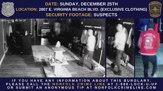 Police search for suspects in clothing store burglary in Norfolk