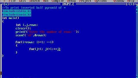 C Program to Print inverted Half Pyramid of*