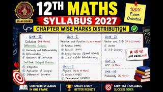 🔥 12th Maths Syllabus 2027 | Chapter Wise Marks Distribution | Most Important Units | Bihar Board 🎯
