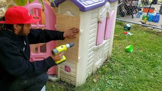 convert playhouse to chicken coop 1