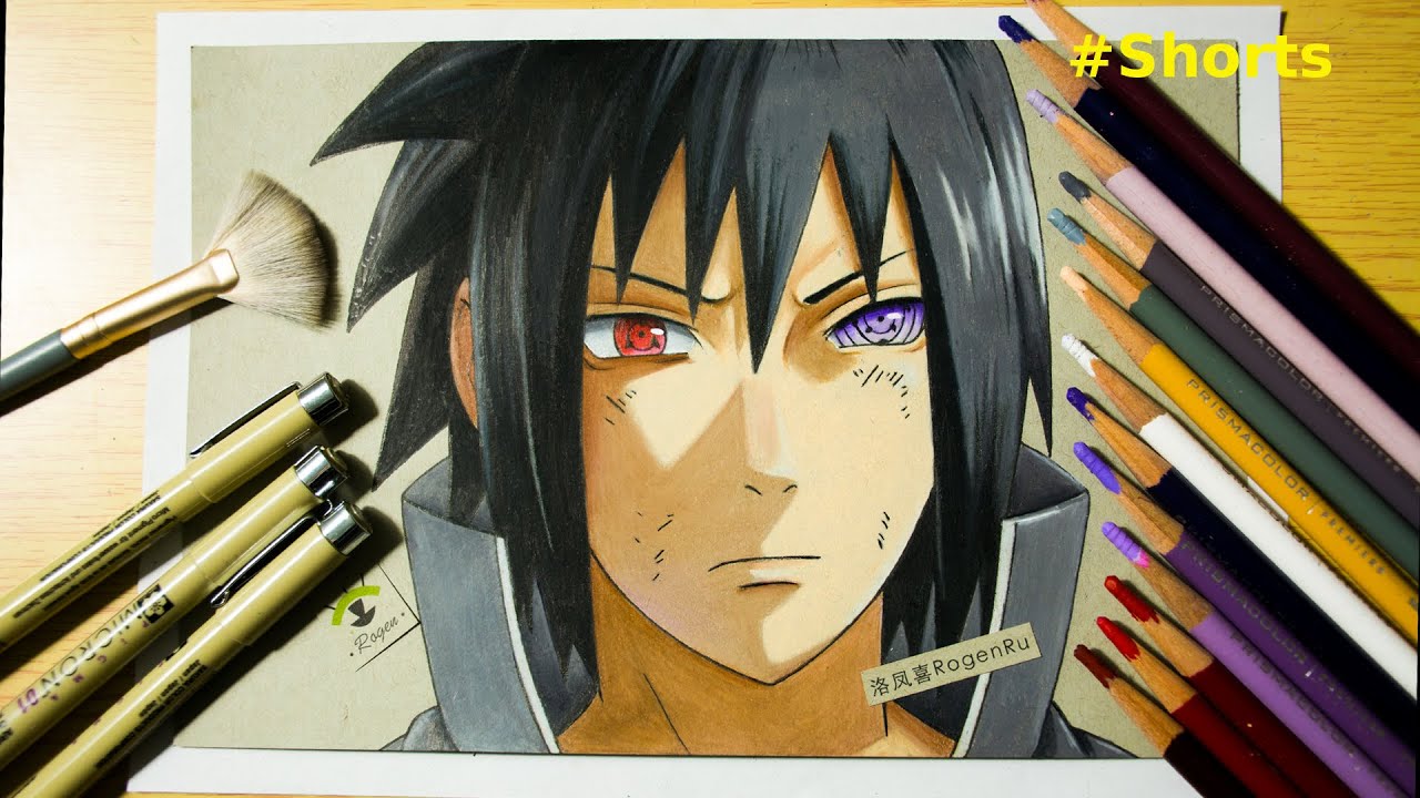 Рисование персонажа японского аниме (Учиха Саске в Наруто) | Раскраска манги с помощью prismacolor