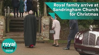 Queen and royal family members arrive at Sandringham Church on Christmas Day