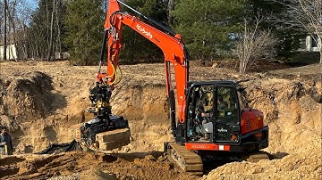 Setting Base Course Using a Kubota Kx080-4 with Engcon Tilt rotator and CMP Hydra Grapple,