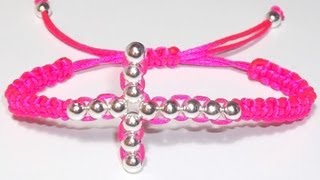 TUTORIAL COMO HACER UNA PULSERA CON CRUZ DE MACRAME CON CUENTAS ADAPTABLE DIY TUTORIAL COMO HACER UNA PULSERA CON CRUZ DE MACRAME CON CUENTAS ADAPTABLE DIY