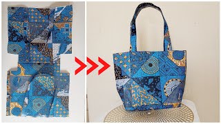 DIY How to Cut and Sew Easy Wide Bottom Tote Bag with Handles. Make money from selling! #extraincome