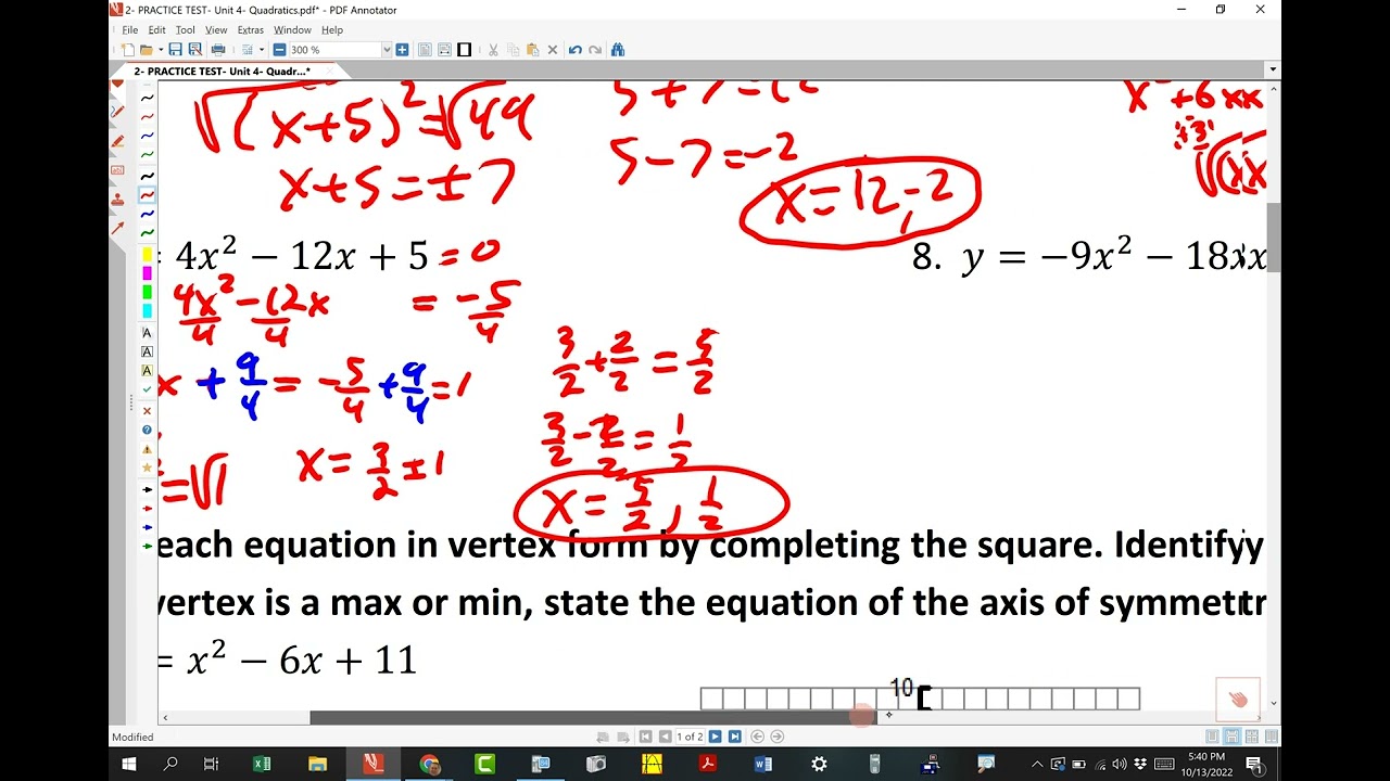 Practice Test Unit 4 Quadratics - YouTube