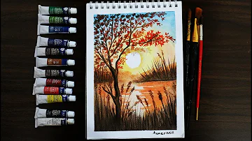 رسم بالالوان المائية منظر طبيعي