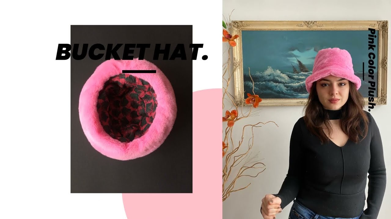 Handmade Pink Color Plush Bucket Hat - Pattern Inner Lining | By Favbrella