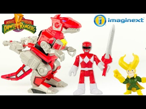 POWER RANGERS MIGHTY MORPHIN Imaginext Zord T-Rex Rouge Contre Loki Dinosaure Jouet Toy Review