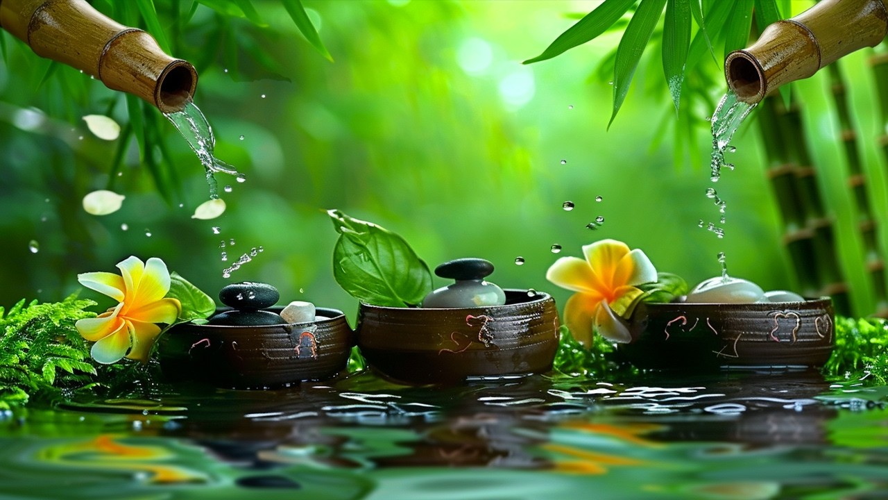 Beautiful Relaxing Music 🌿 Bamboo Water Sounds, Meditation Music Relax Mind Body, Deep Sleep Music