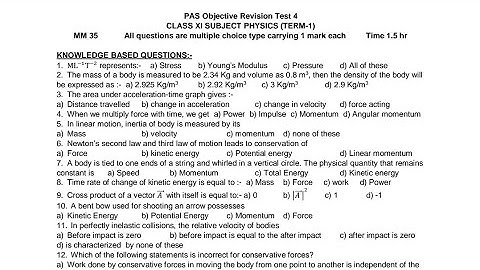 PAS Revision Test 4 | Physics | Class 11 | Solutions | Scholar Tutorial