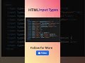 HTML Input type's #codinglife #coding #pythonanddjangofullstackwebdeveloper #python #html #htmlcss