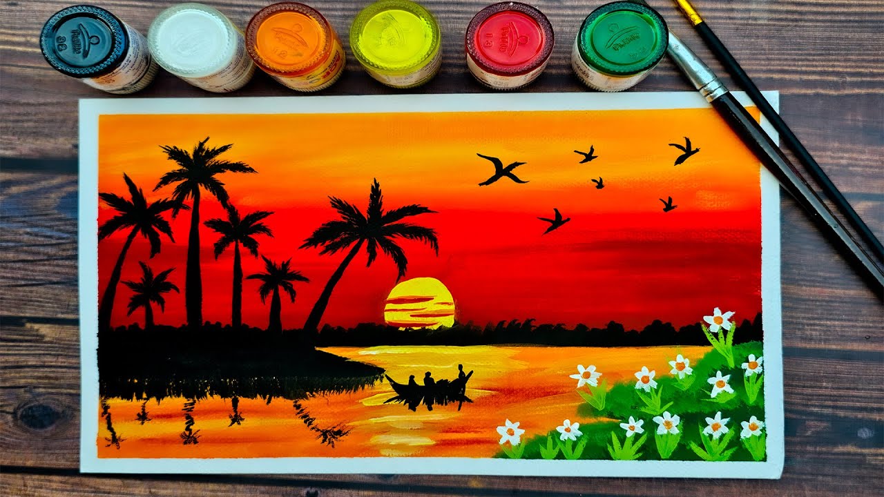 How to Paint Landscapes In Watercolour Sunset Over The Lake Painting