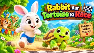 Rabbit Aur Tortoise Ki Race 🐰🐢🏁 | Run Run Rabbit, Slow Slow Tortoise | Hindi Rhymes for Kids