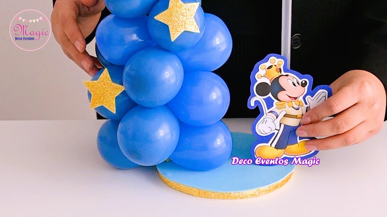 🎈👑 Centro de Mesa de Mickey con Globos Azules | Decoración Fácil para Cumpleaños Infantiles