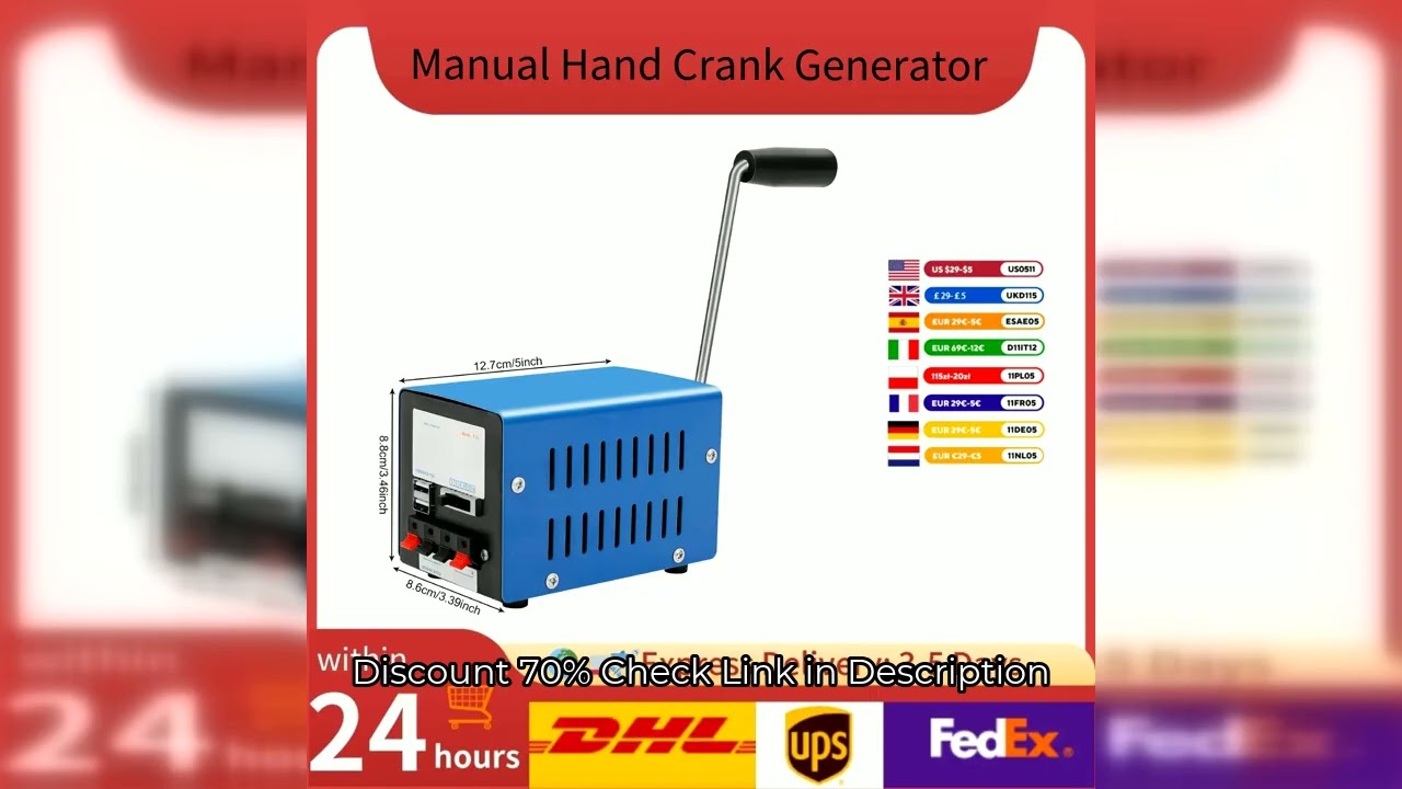 20W Hand Crank Generator Emergency Power Supply USB Charging Multi-Voltage Ports (3V-28V) for Outdoo