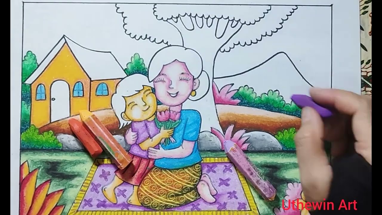 Mewarnai gambar tema Hari Ibu, Oil pastel Pascolla 72.