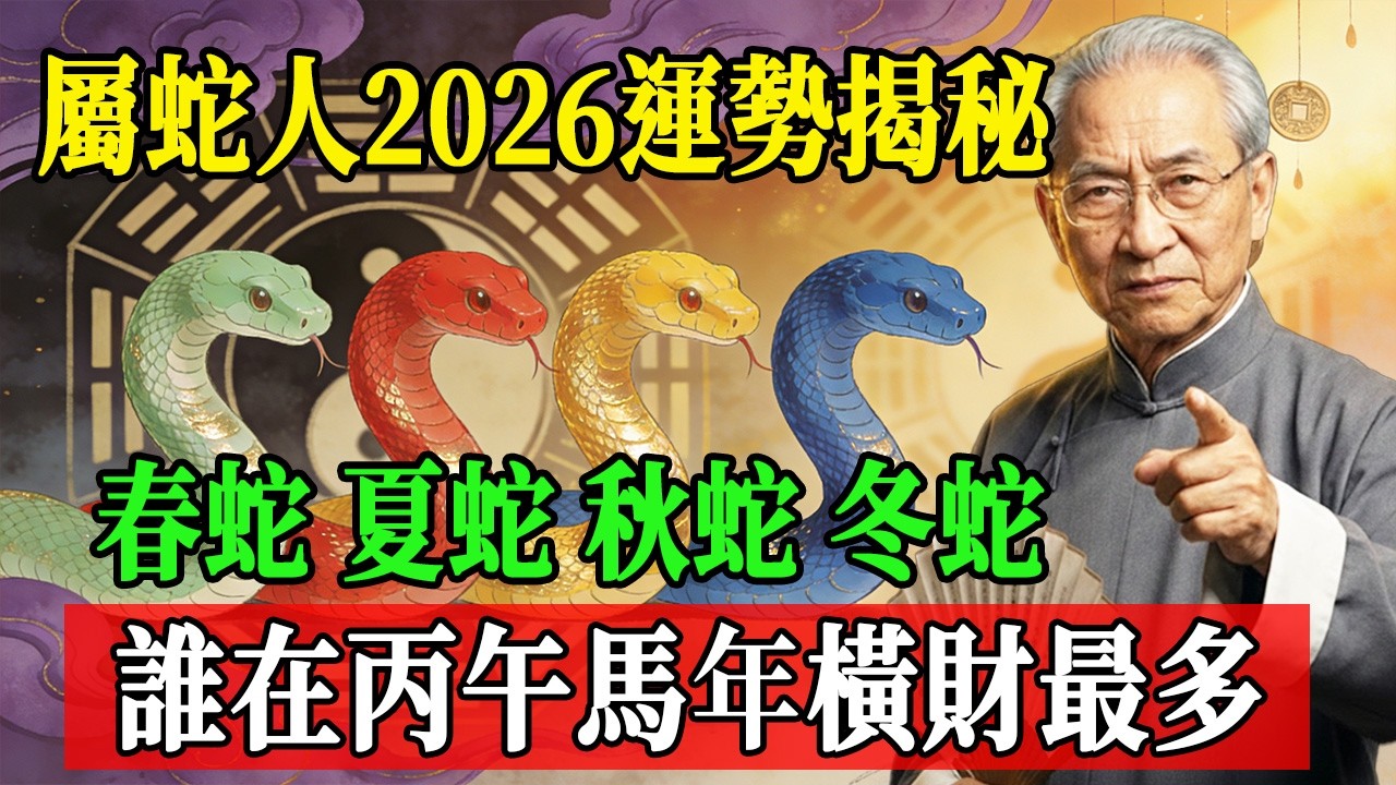 屬蛇人2026運勢大揭秘！春蛇、夏蛇、秋蛇、冬蛇，這「一季蛇」橫財最多，註定火中煉金富貴逼人！#南懷瑾  #國學 #易經 #開運 #招財#風水 #2026運勢#屬相 #生肖運勢#生肖命理