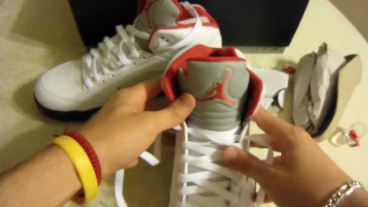 retro 5 fire red on feet