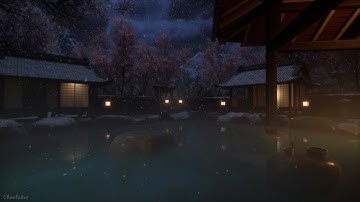 Onsen Ambience In A Mountain Village | Onsen Water Sounds