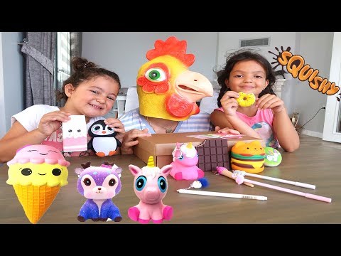 Elif Öykü ve Masal'a Squishy Dolu Sürpriz Paket! Squishy Toys Wall Collection - Family Fun Games