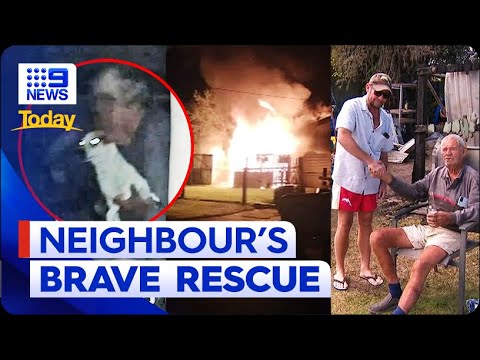 Man and his dog saved from burning home by brave neighbours | 9 News ...
