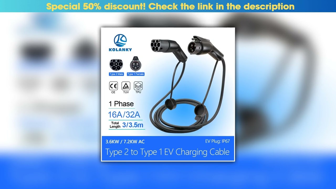 Best Seller EV Charging Cable J1772 Type1 to Type2 Female to Male Plug 32A 16A 3M/3.5M Electric Veh