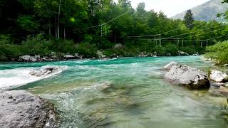 4k Turquois River flowing Soca in Slovenia. Water Sounds, River Sounds, White Noise for Sleeping.
