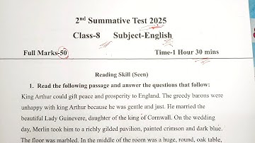 Class 8 English 2nd Unit Test Suggestion 2025 | Class 8 English 2nd Unit Test Question Paper 2025