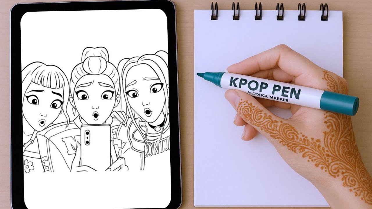 K-Pop Demon Hunters: Rumi, Mira, & Zoey Art Tutorial! 🎨 (Coloring Fun)