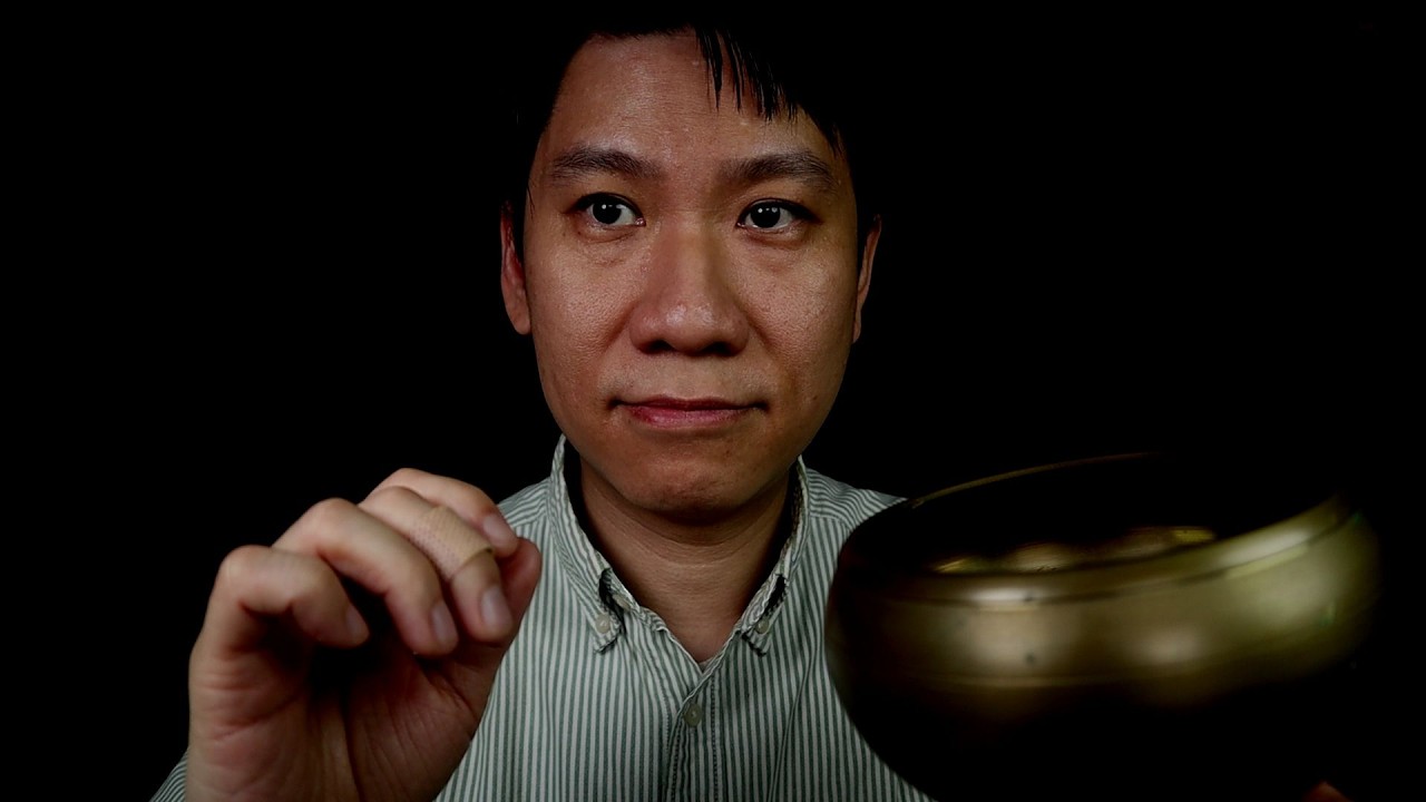 ASMR-тест слуха (английский + испанский) с поющей чашей и камертонами.